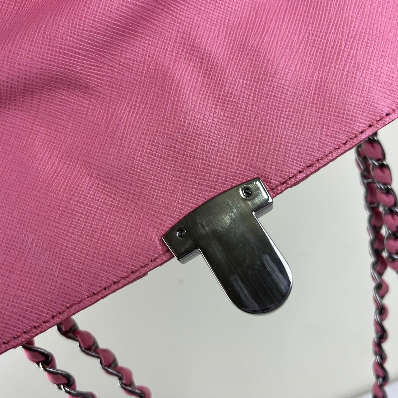 Prada Nappa Gaufre Chain Flap Pink – 5.5"H x 9.4"L x 2.8"W