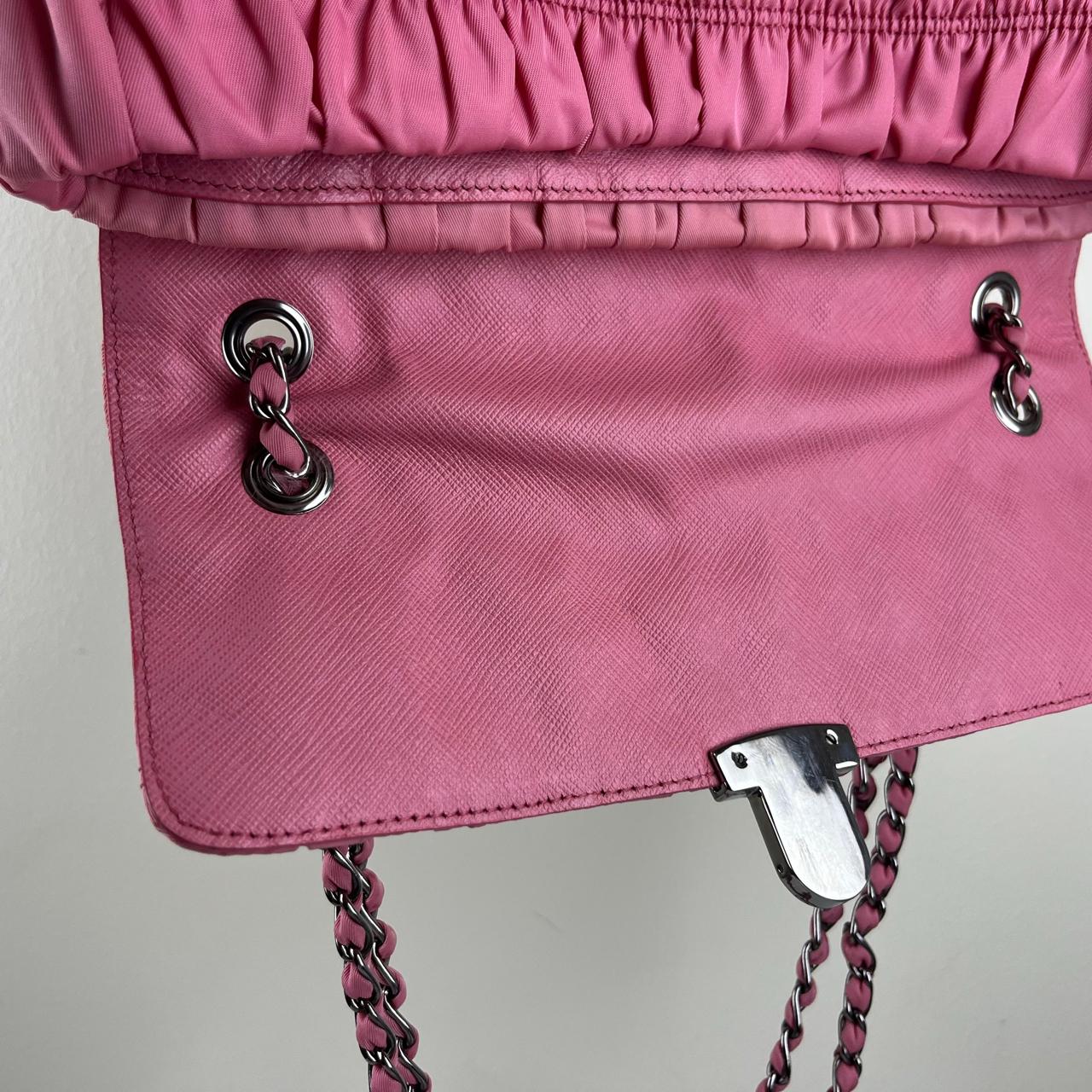 Prada Nappa Gaufre Chain Flap Pink – 5.5"H x 9.4"L x 2.8"W