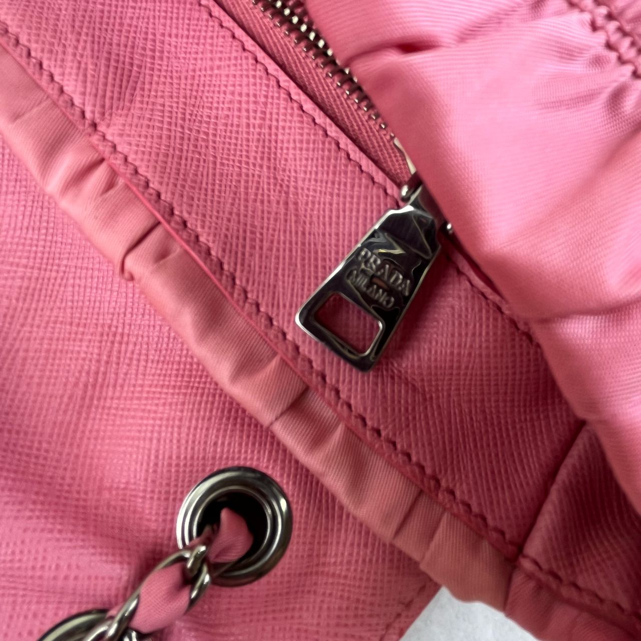 Prada Nappa Gaufre Chain Flap Pink – 5.5"H x 9.4"L x 2.8"W