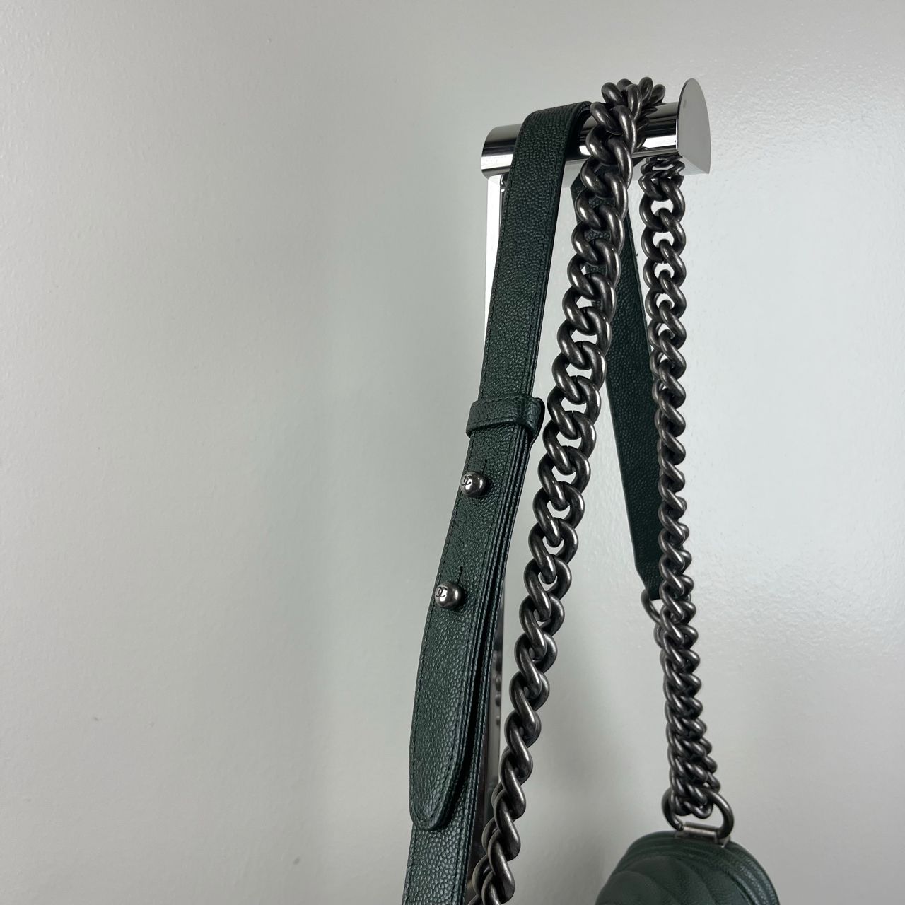 Chanel Le Boy Chevron Handbag, Green – H5.9" x L9.8" x W3.5"