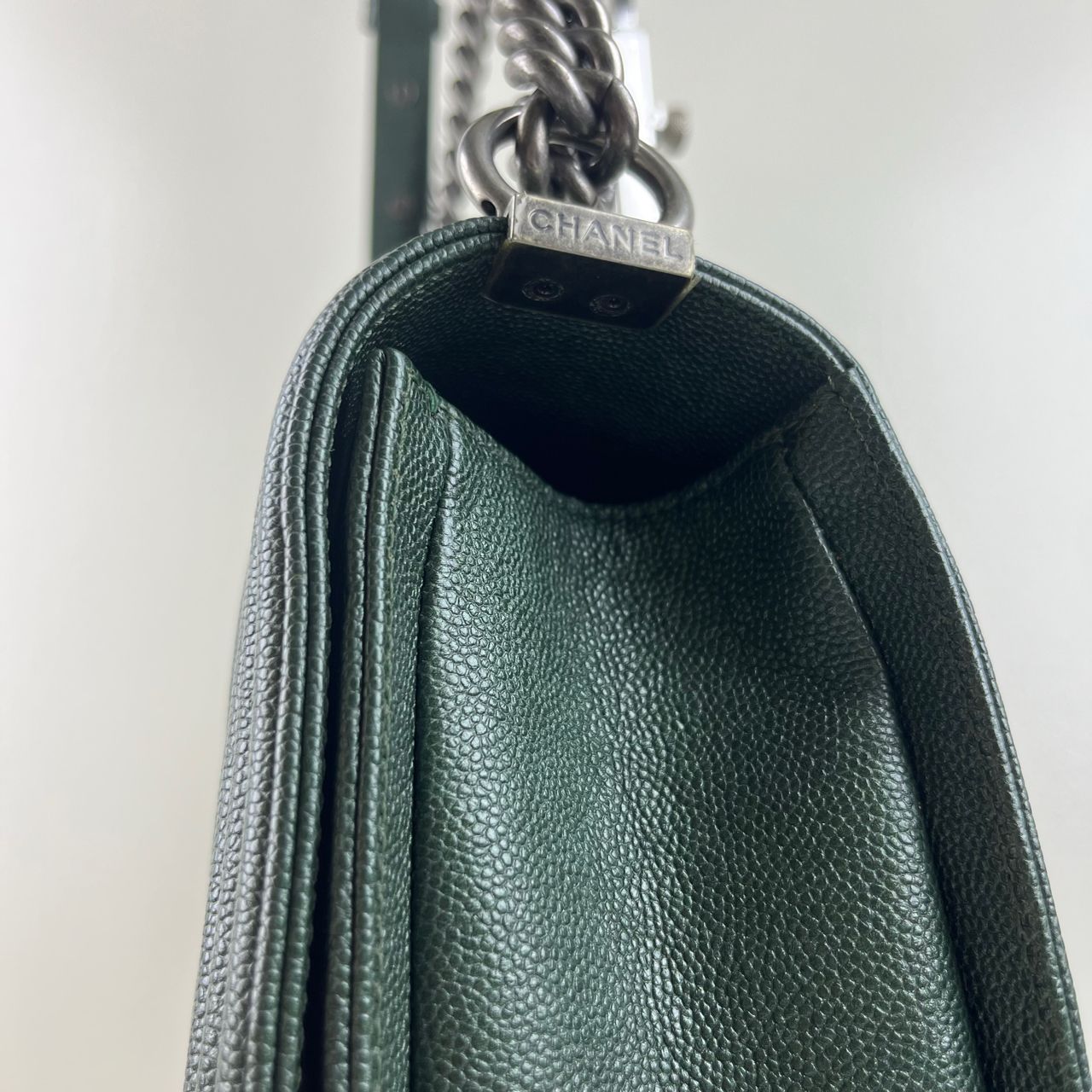 Chanel Le Boy Chevron Handbag, Green – H5.9" x L9.8" x W3.5"