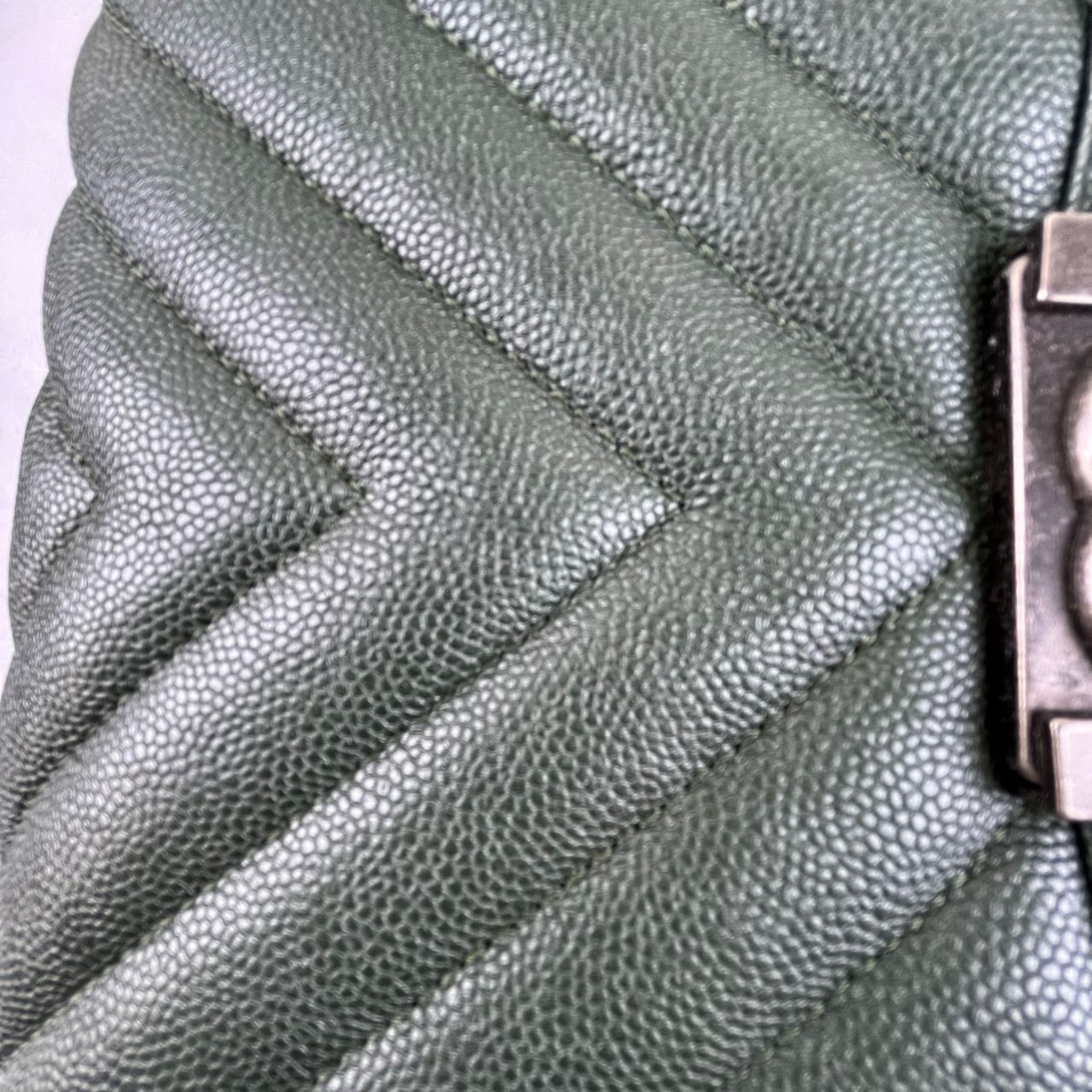 Chanel Le Boy Chevron Handbag, Green – H5.9" x L9.8" x W3.5"