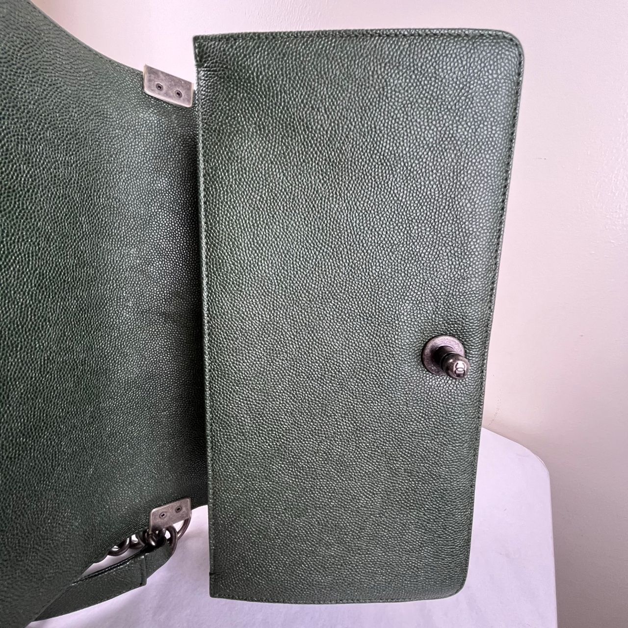 Chanel Le Boy Chevron Handbag, Green – H5.9" x L9.8" x W3.5"