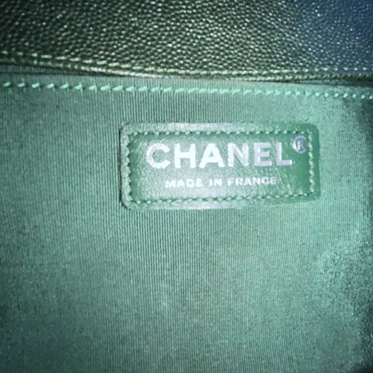 Chanel Le Boy Chevron Handbag, Green – H5.9" x L9.8" x W3.5"