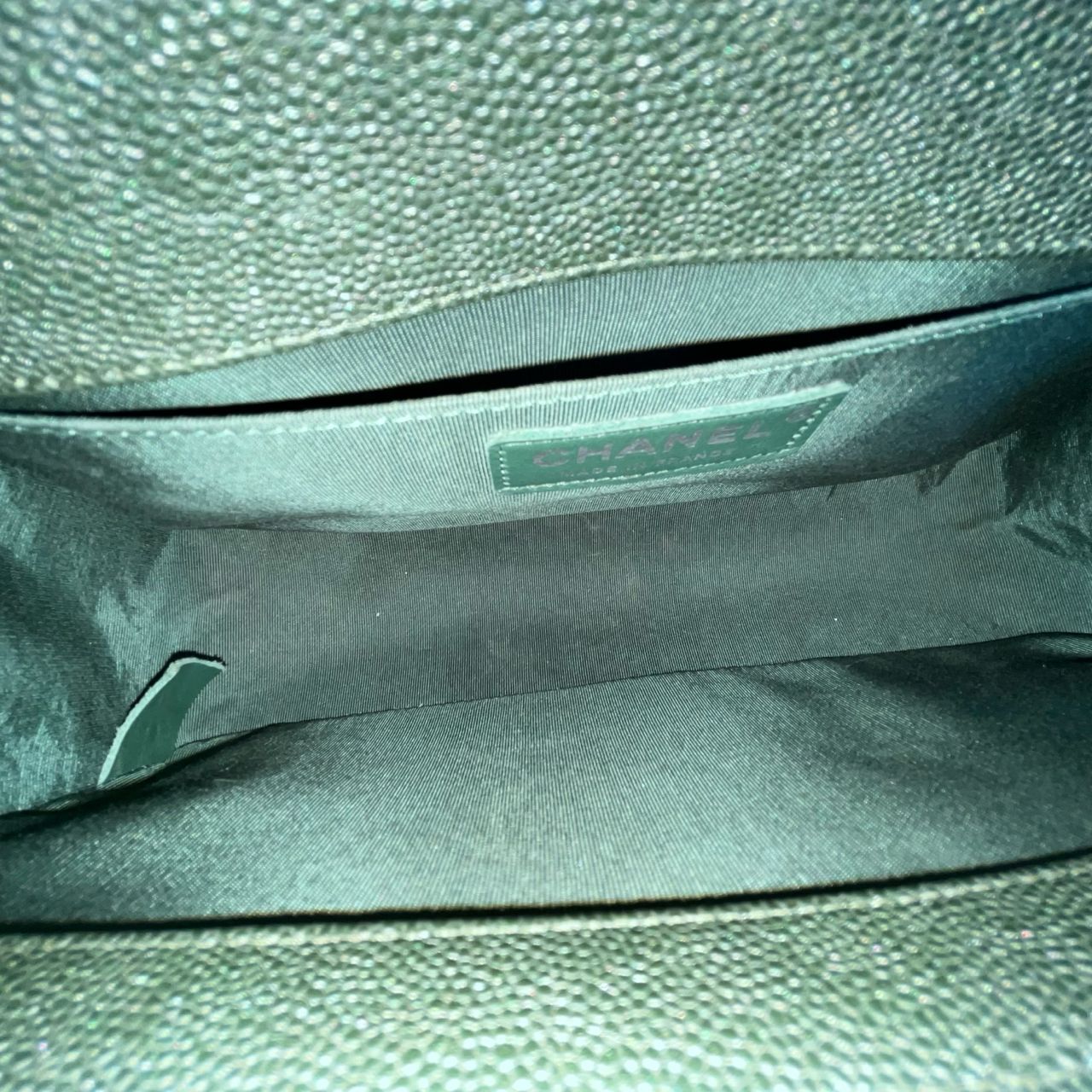 Chanel Le Boy Chevron Handbag, Green – H5.9" x L9.8" x W3.5"