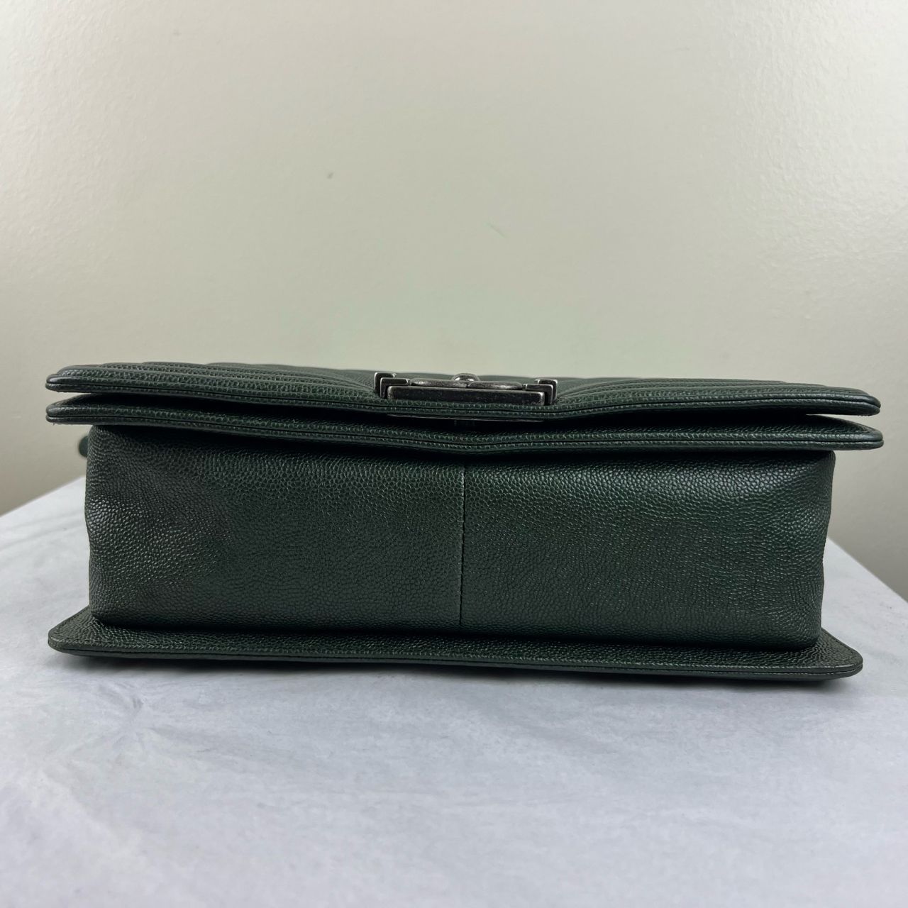 Chanel Le Boy Chevron Handbag, Green – H5.9" x L9.8" x W3.5"