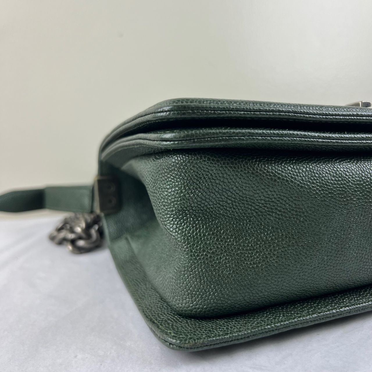 Chanel Le Boy Chevron Handbag, Green – H5.9" x L9.8" x W3.5"