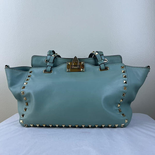 Valentino Rockstud Tote Teal – H10" x L13.5" x W5.5"