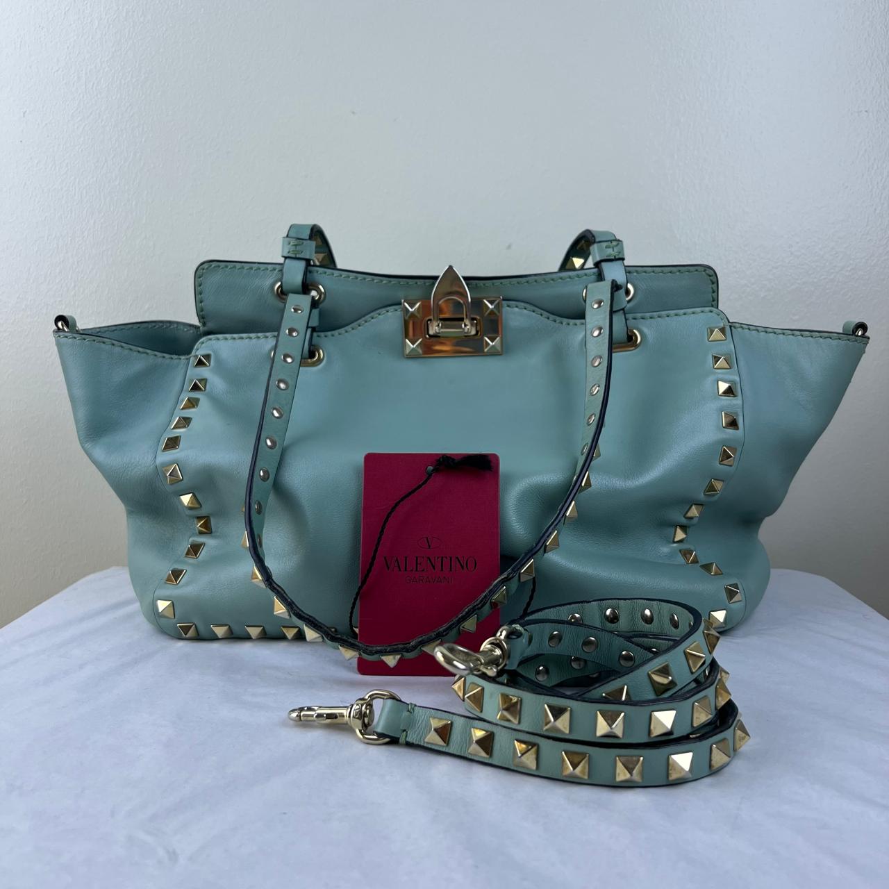 Valentino Rockstud Tote Teal – H10" x L13.5" x W5.5"