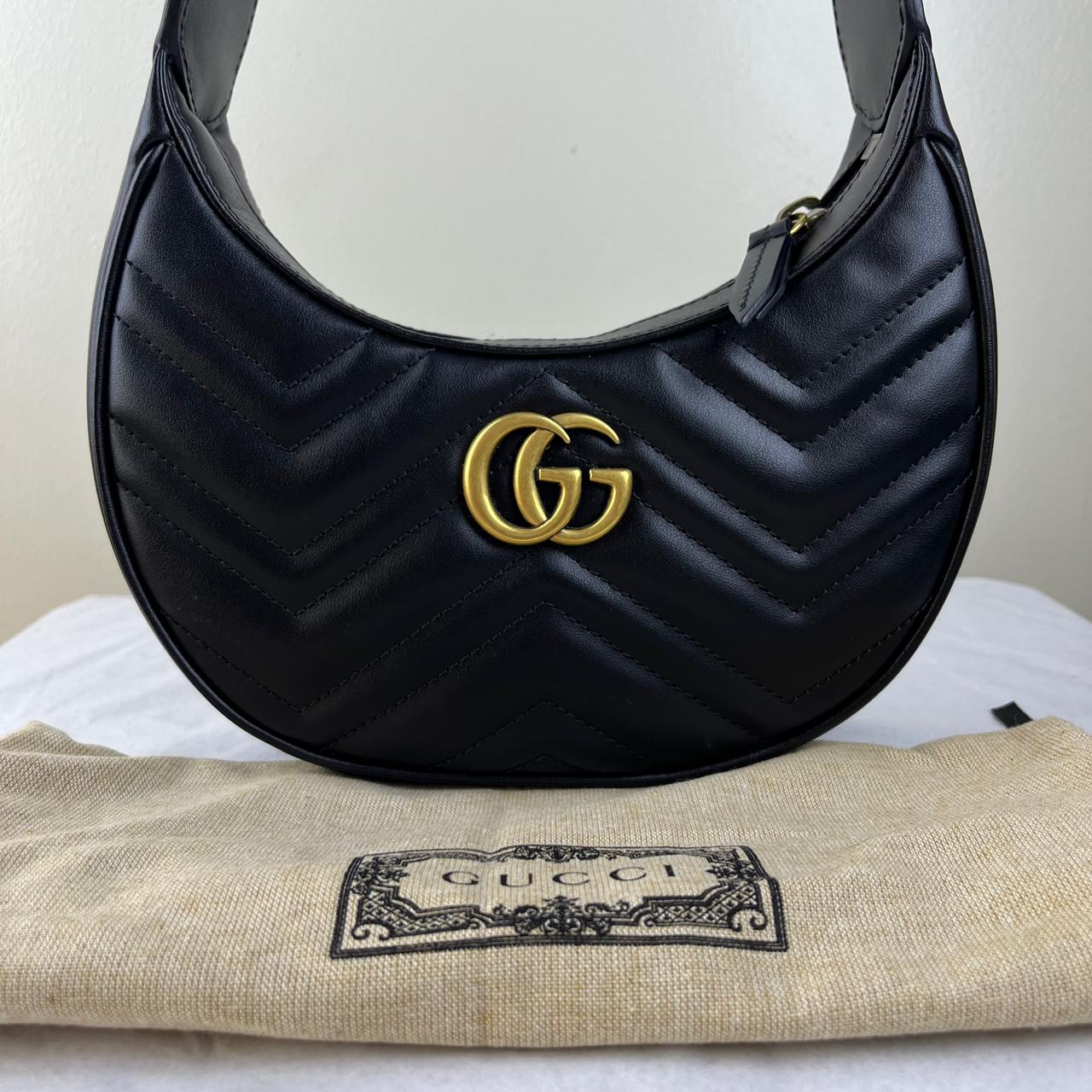 Gucci Mini GG Marmont Half Moon Black – H5.5" x L8.5" x W2.5"