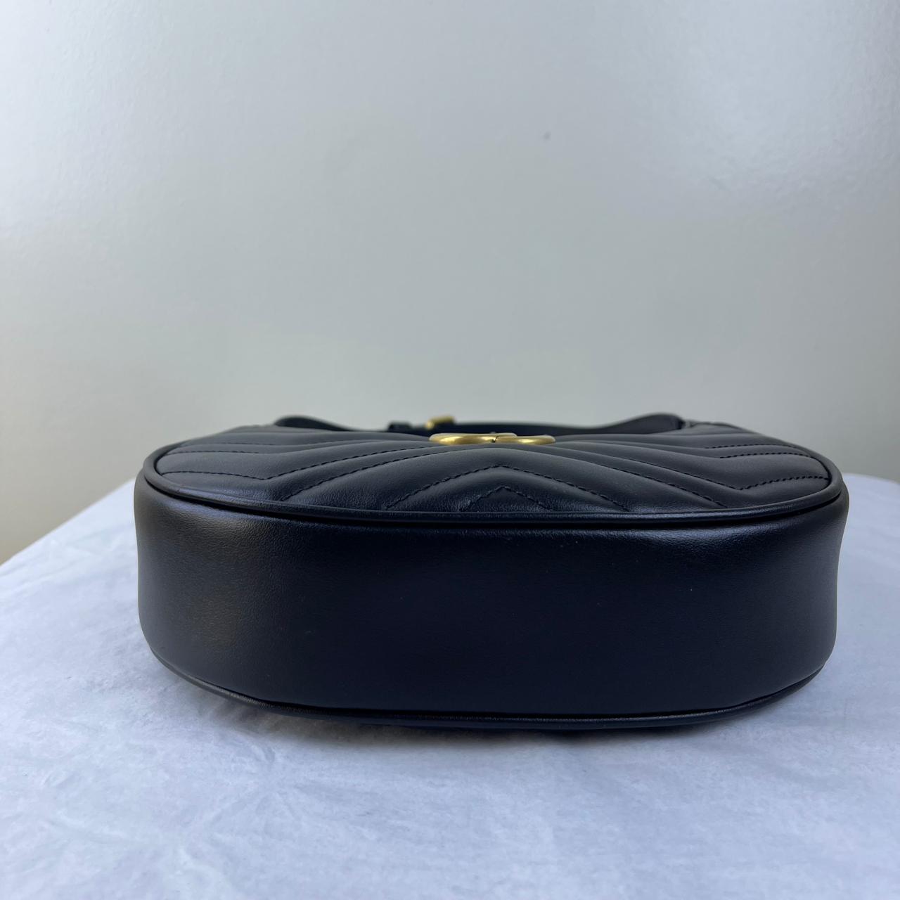 Gucci Mini GG Marmont Half Moon Black – H5.5" x L8.5" x W2.5"