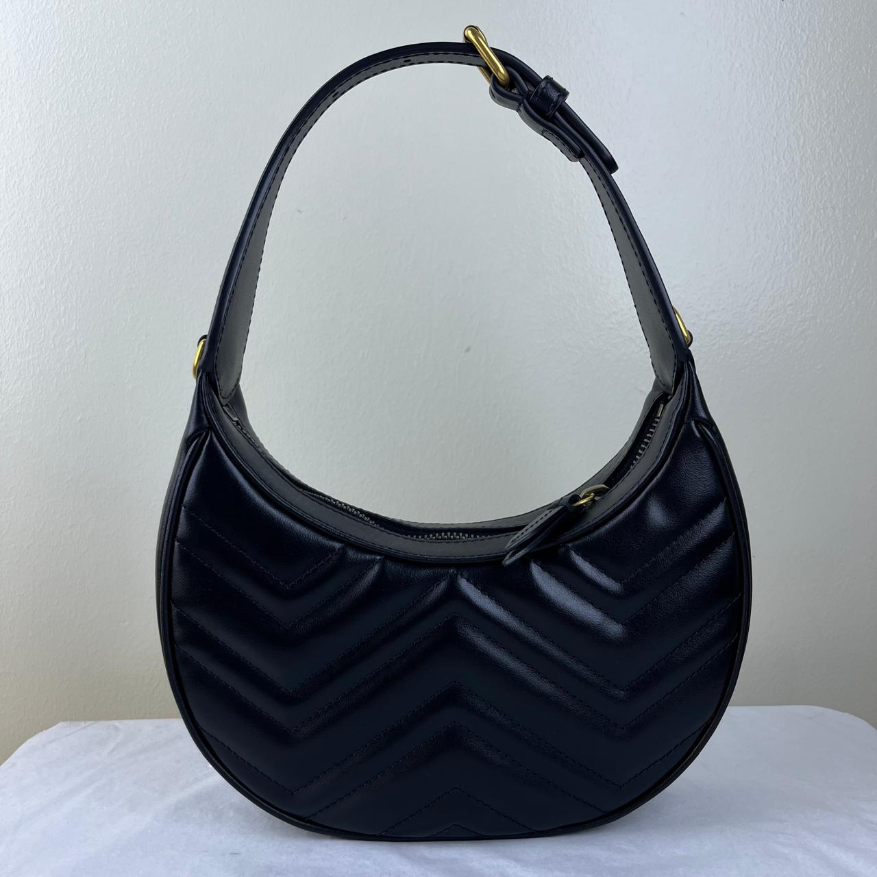 Gucci Mini GG Marmont Half Moon Black – H5.5" x L8.5" x W2.5"
