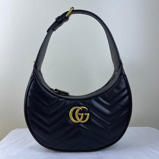 Gucci Mini GG Marmont Half Moon Black – H5.5" x L8.5" x W2.5"