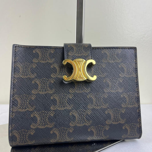 Celine Triomphe Canvas Compact Wallet – 3.9"H x 4.1"L x 1"W