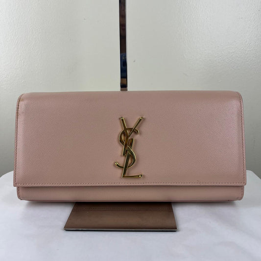 YSL Cassandre Flap Pouch Beige – 5.3"H x 8.8"L x 1.6"W