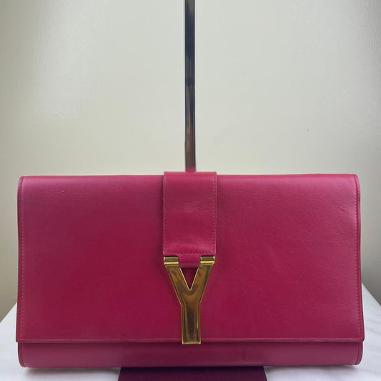 YSL Y-Ligne Clutch Bag Fuschia – 5.5"H x 11"L x 1.5"W