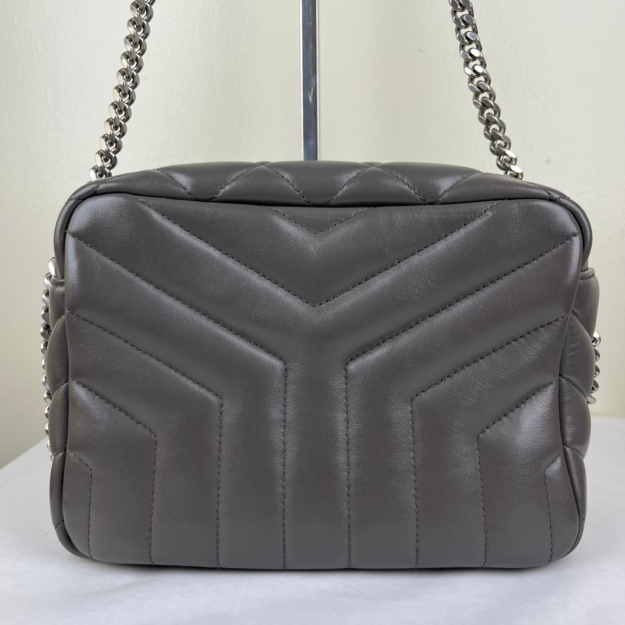 YSL Loulou Bowling Bag, Gray – 9.5"H x 13.7"L x 5.1"W