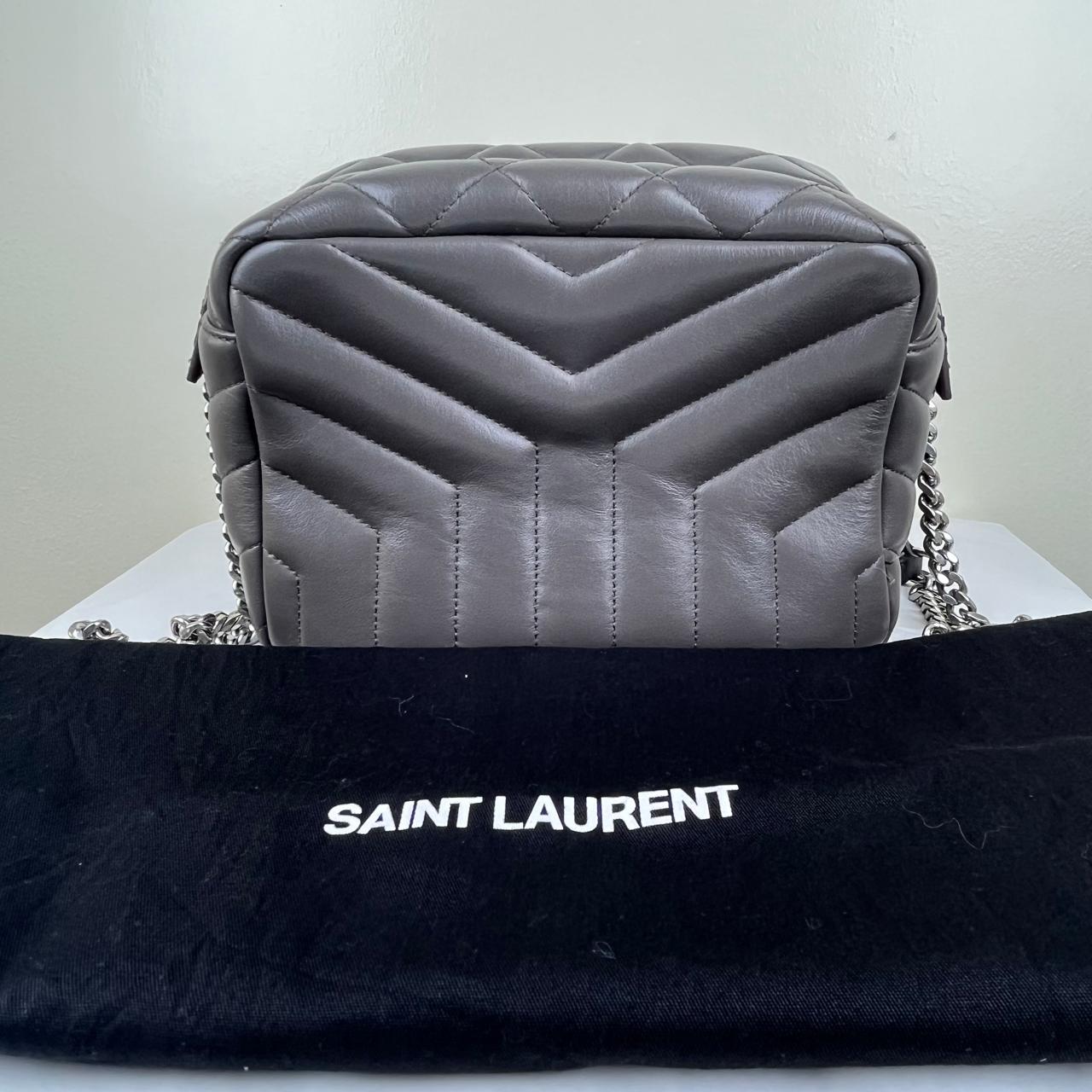 YSL Loulou Bowling Bag, Gray – 9.5"H x 13.7"L x 5.1"W
