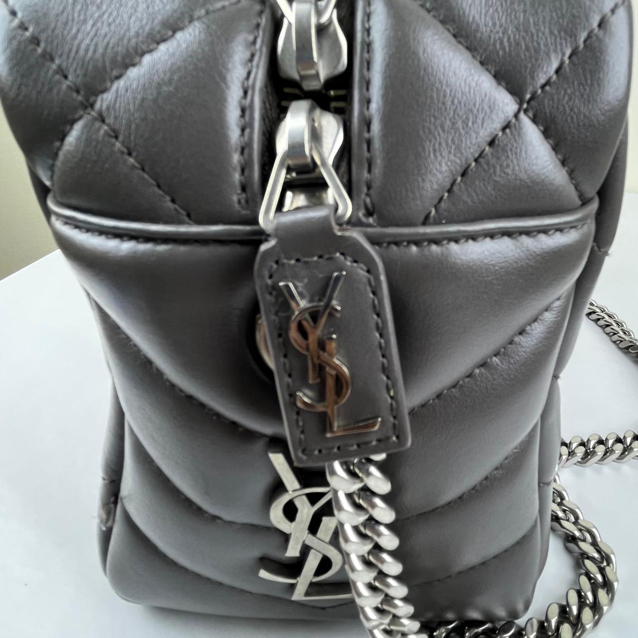 YSL Loulou Bowling Bag, Gray – 9.5"H x 13.7"L x 5.1"W