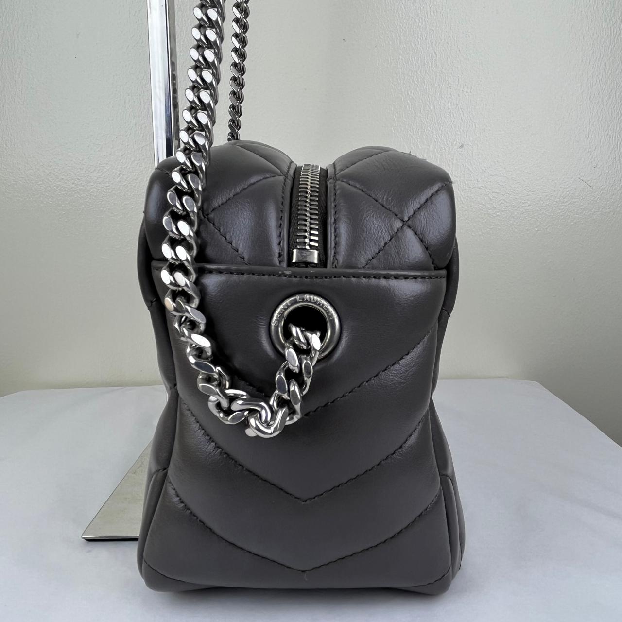 YSL Loulou Bowling Bag, Gray – 9.5"H x 13.7"L x 5.1"W