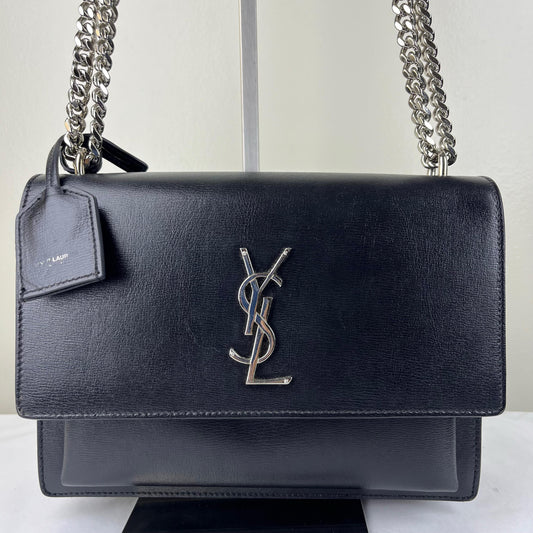 YSL Sunset Medium Smooth leather - black – 6.7"H x 8.8"L x 3.1"W