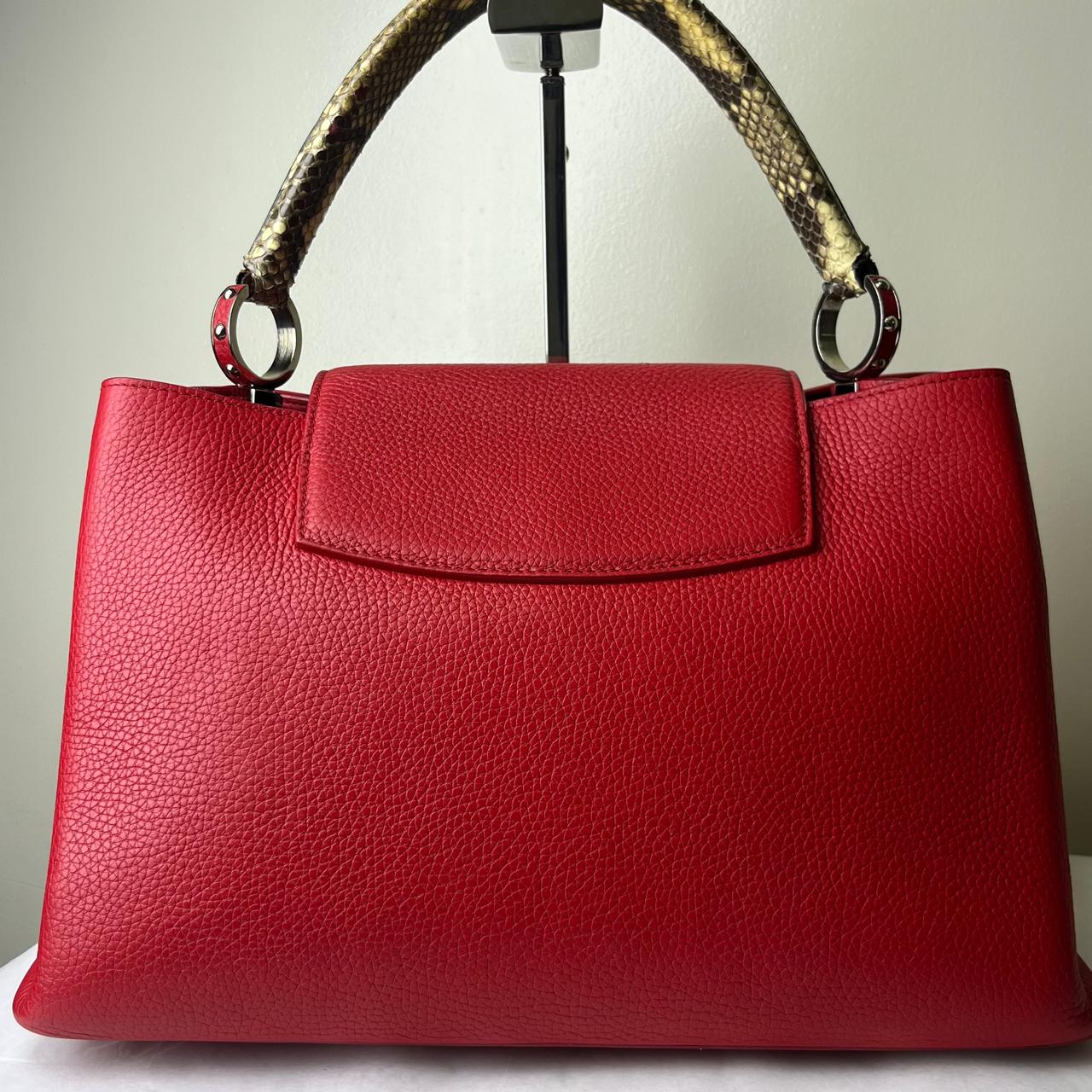 Louis Vuitton	Capucine Large Red with Snake Skin Handle