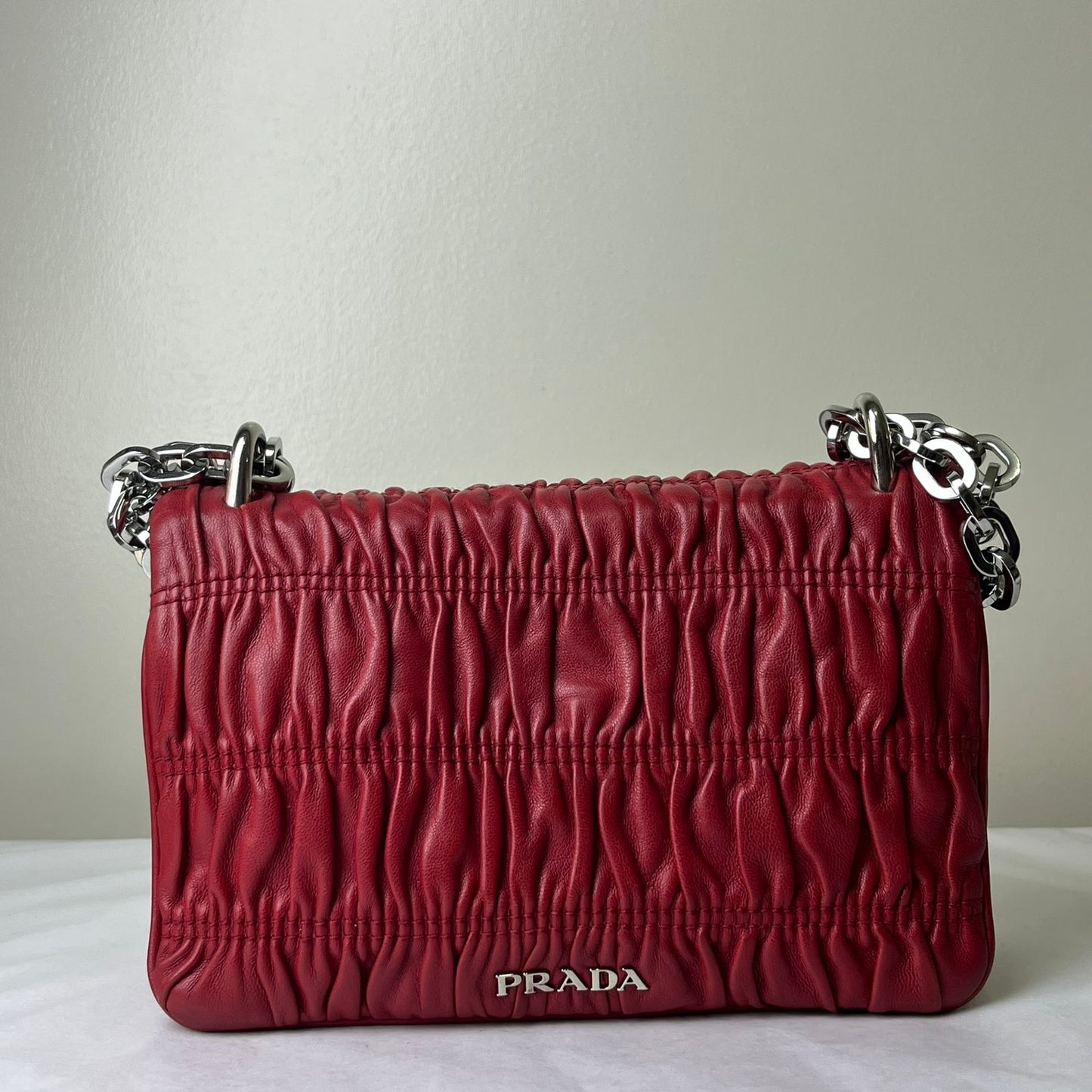 Prada Nappa Gaufre Wallet on Chain Red