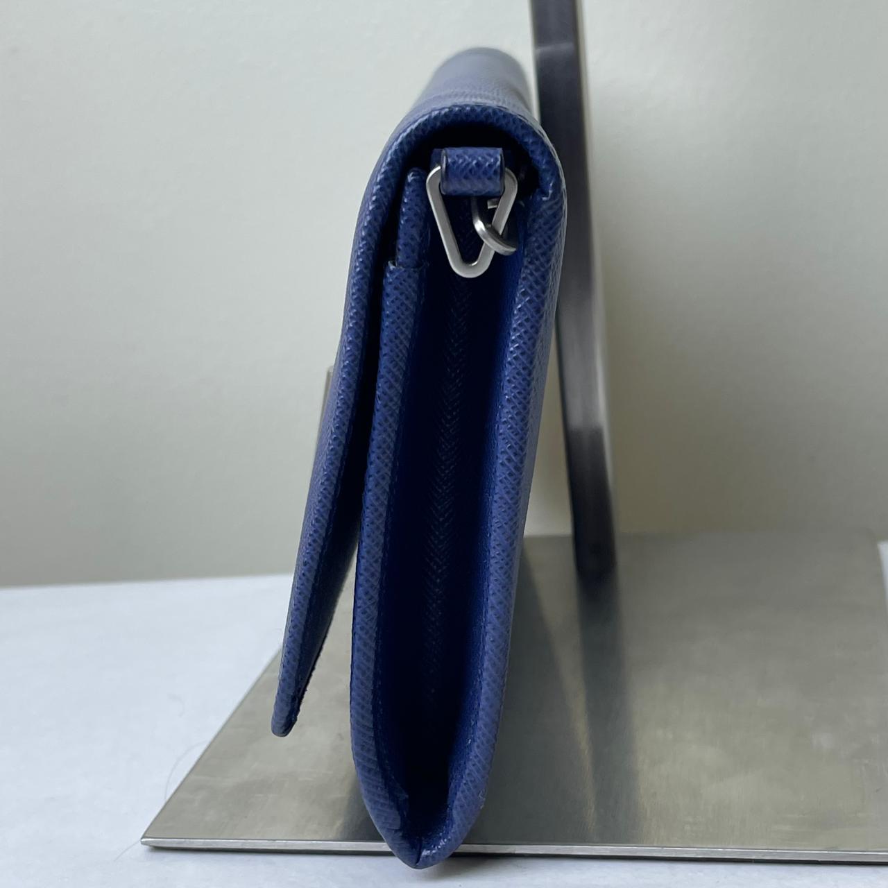 Prada Brandnew Saffiano Lock Chain Wallet - Blue