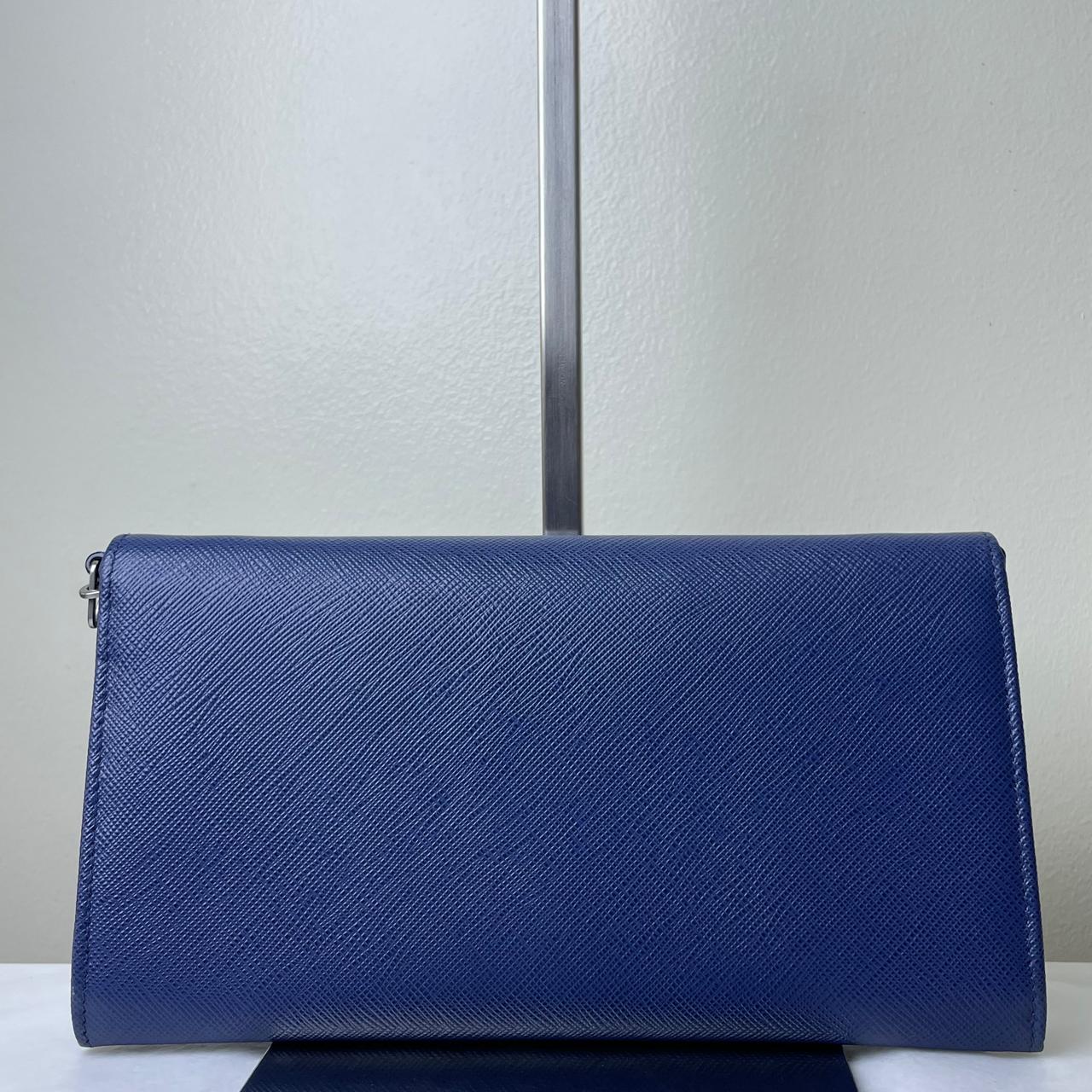 Prada Brandnew Saffiano Lock Chain Wallet - Blue