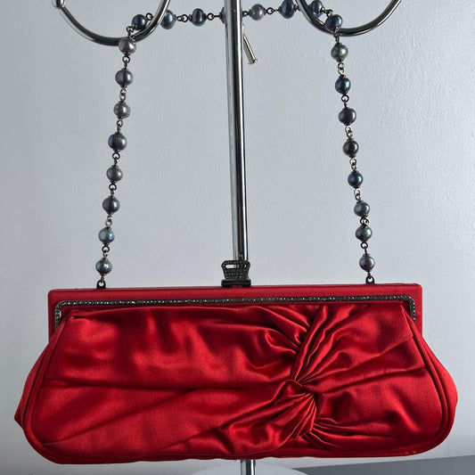 Valentino Satin Crystal Bow Red Clutch