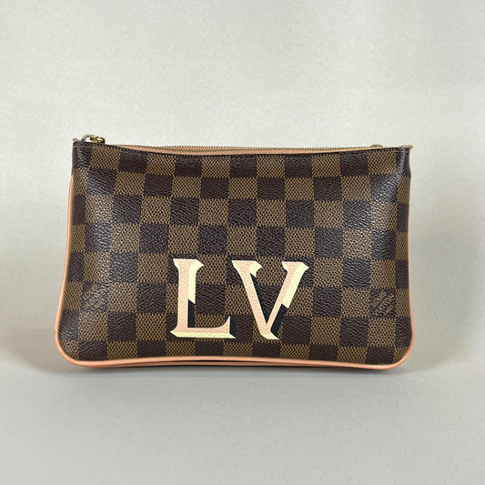 Louis Vuitton	Double Zip Pochette Damier Ebene with Pink Trims