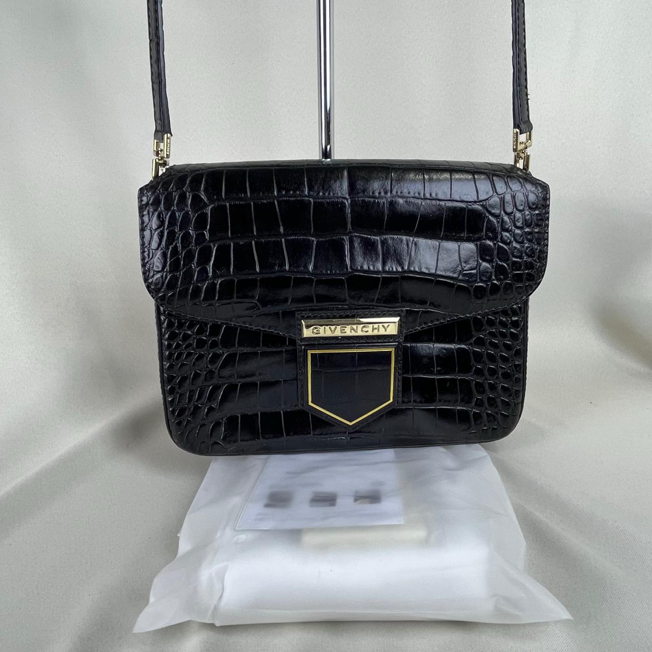 Givenchy Black Croc Embossed Leather Nobile Crossbody Black