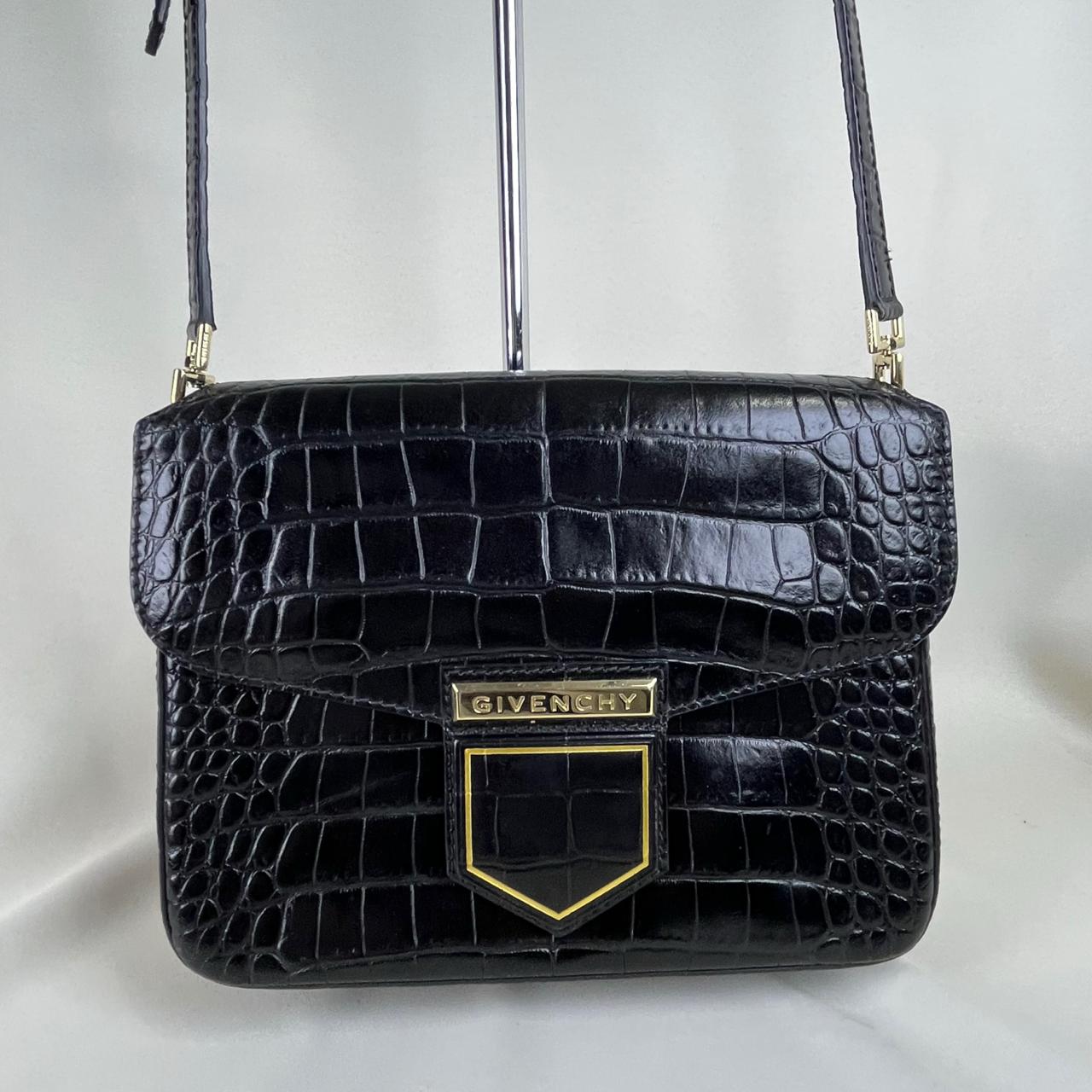 Givenchy Black Croc Embossed Leather Nobile Crossbody Black