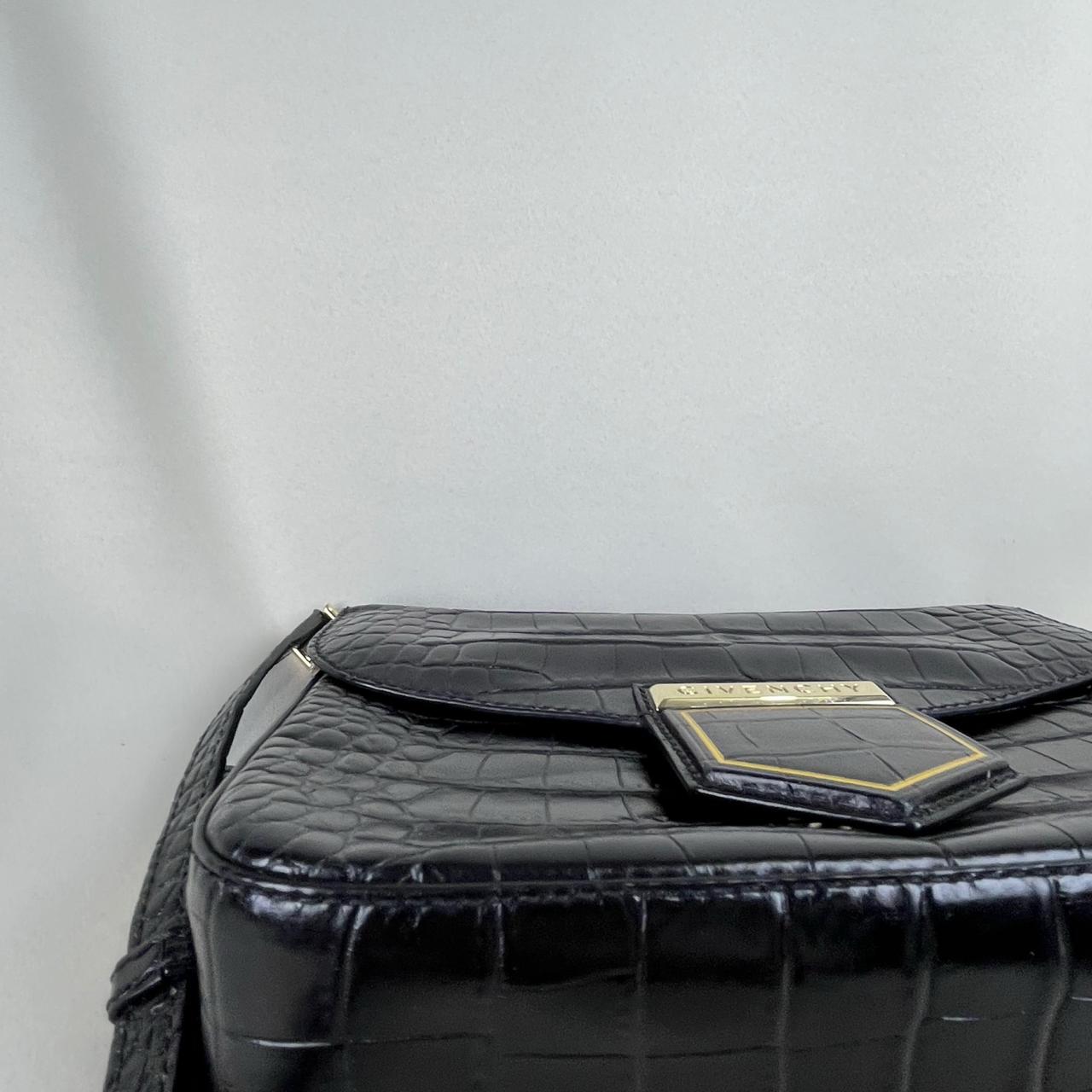 Givenchy Black Croc Embossed Leather Nobile Crossbody Black
