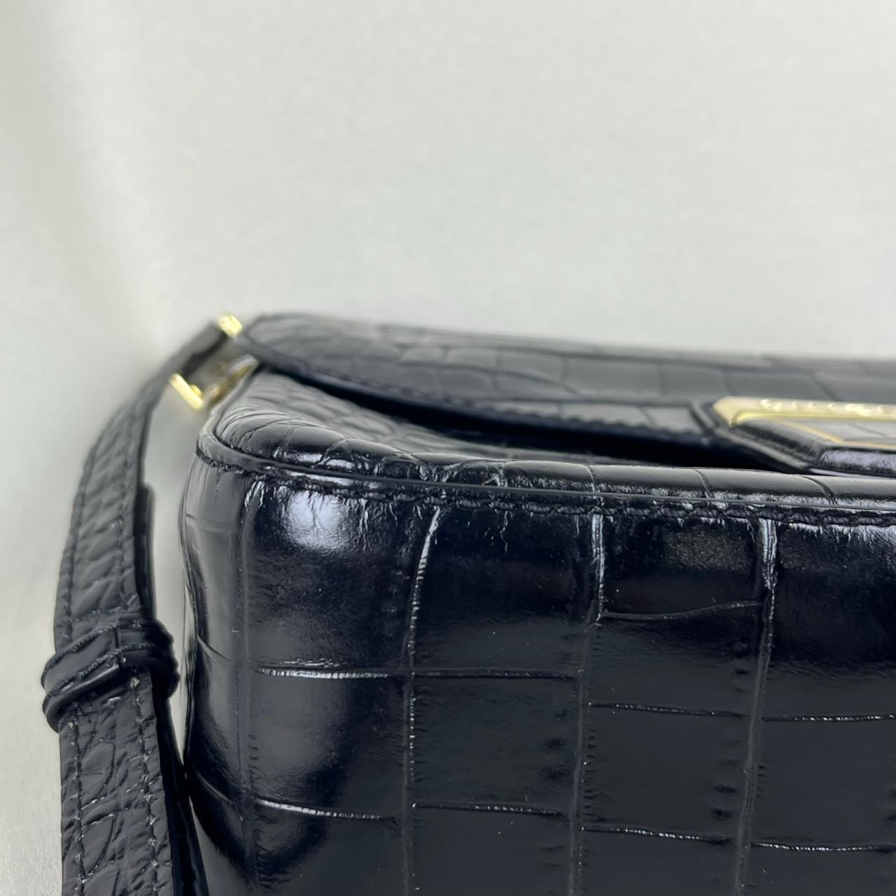 Givenchy Black Croc Embossed Leather Nobile Crossbody Black