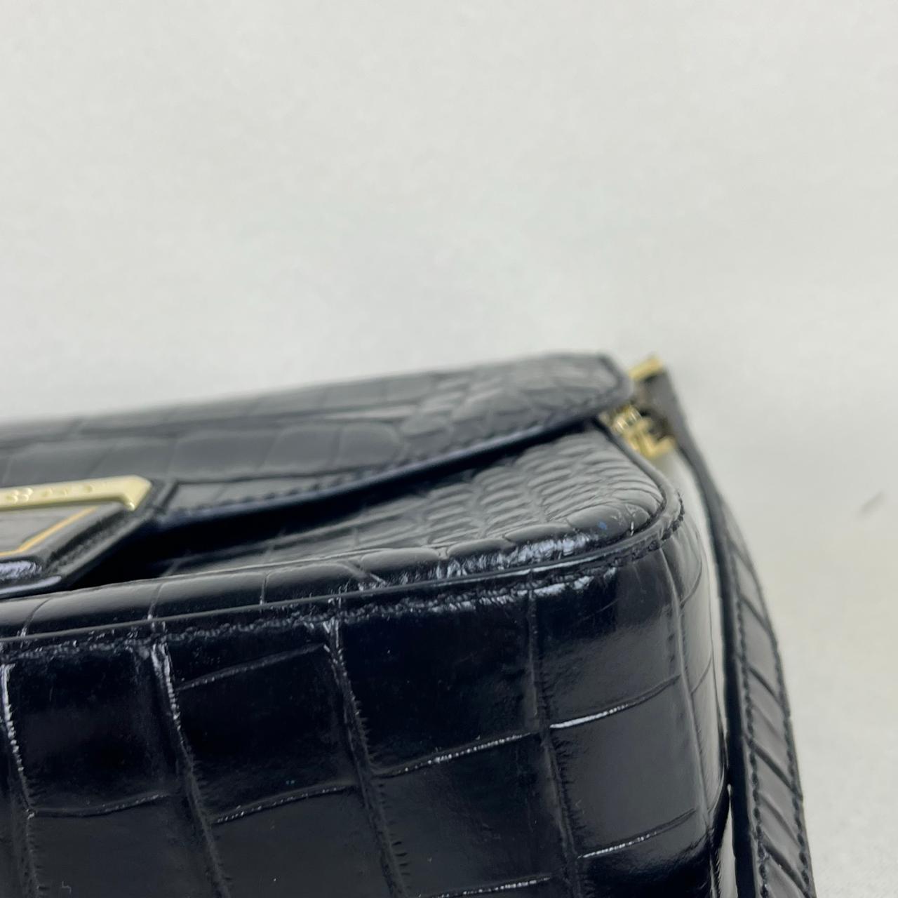 Givenchy Black Croc Embossed Leather Nobile Crossbody Black