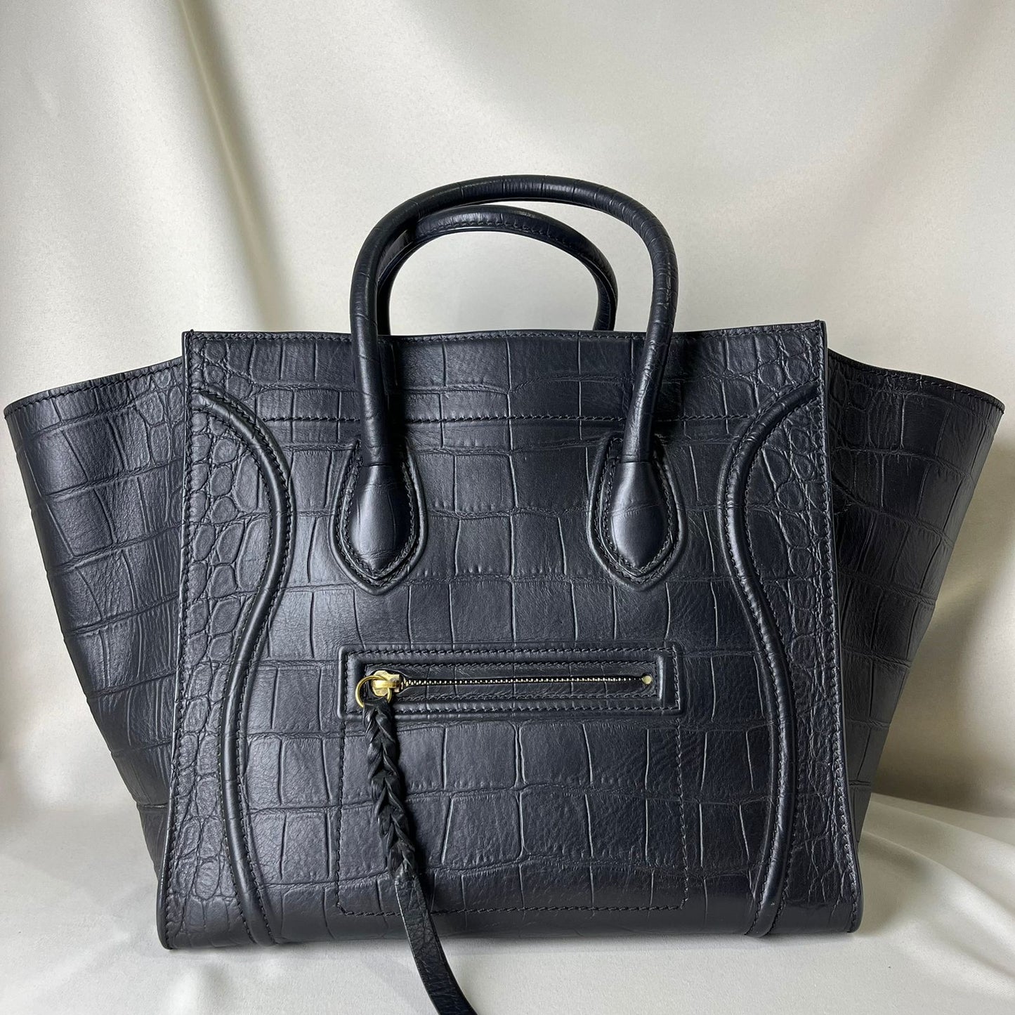 Celine Phantom Luggage Tote Bag Crocodile Embossed-Leather Black