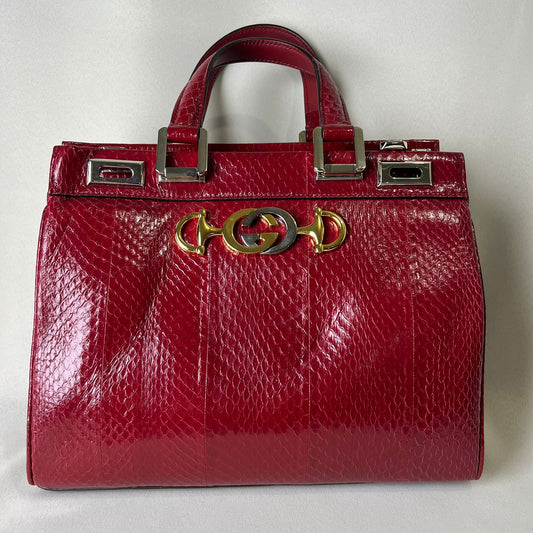 Gucci  Zumi Python Medium Top Handle Red