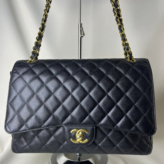 Chanel Double Flap Maxi Gold Hardware Black 15 Series