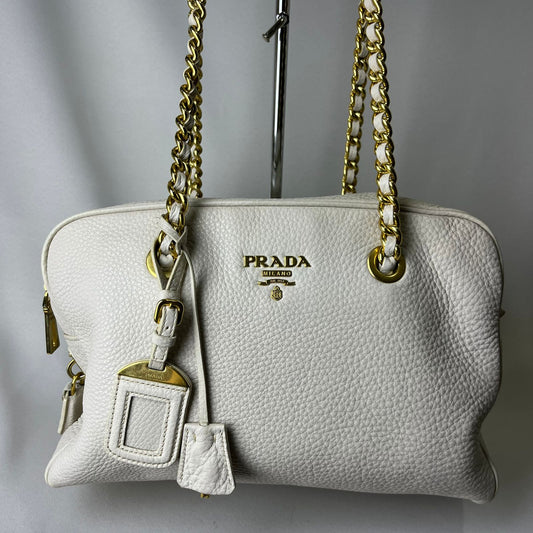 Prada Vitello Daino Off White with Gold Tone Hardware