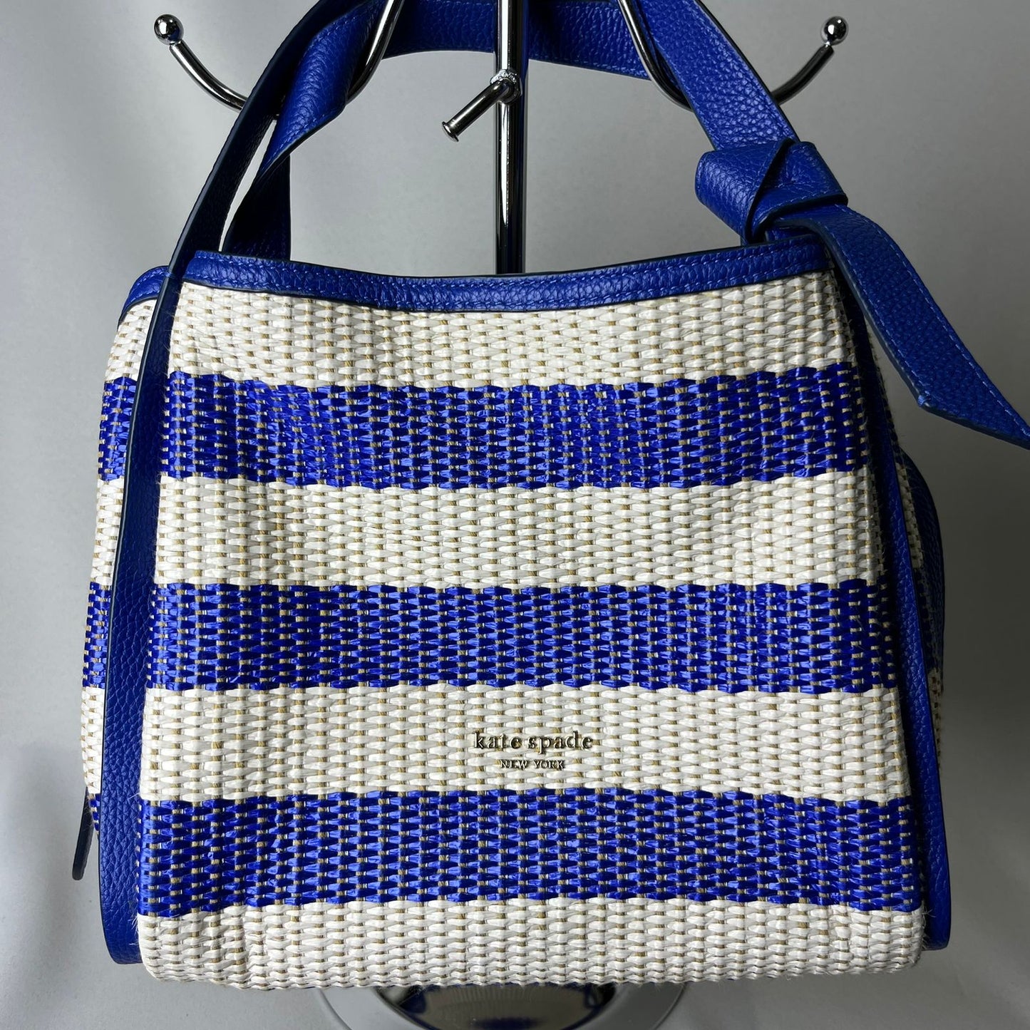 Kate Spade Knott Striped Woven Tote Blue