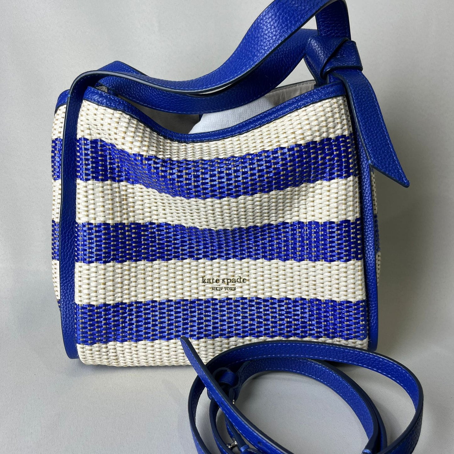 Kate Spade Knott Striped Woven Tote Blue