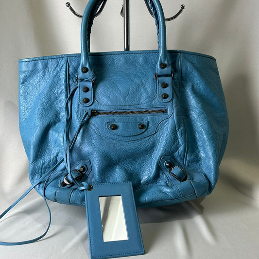 Balenciaga City Moto Sunday Tote Teal