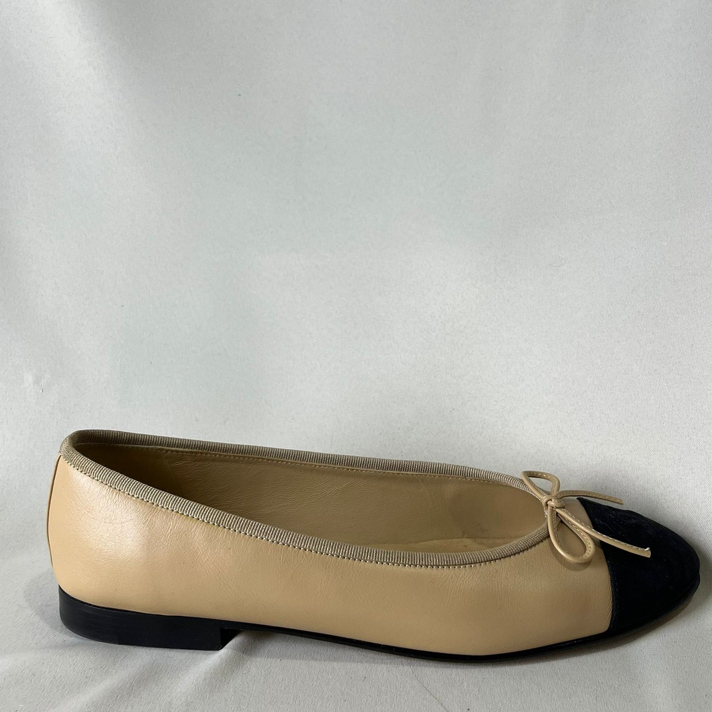 Chanel Ballet Flats Beige with Black Cap Toe 39