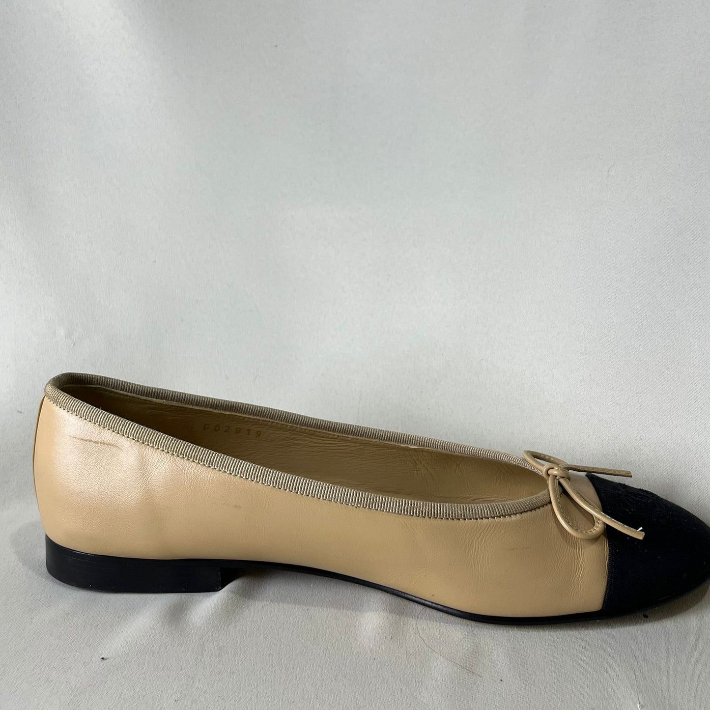 Chanel Ballet Flats Beige with Black Cap Toe 39