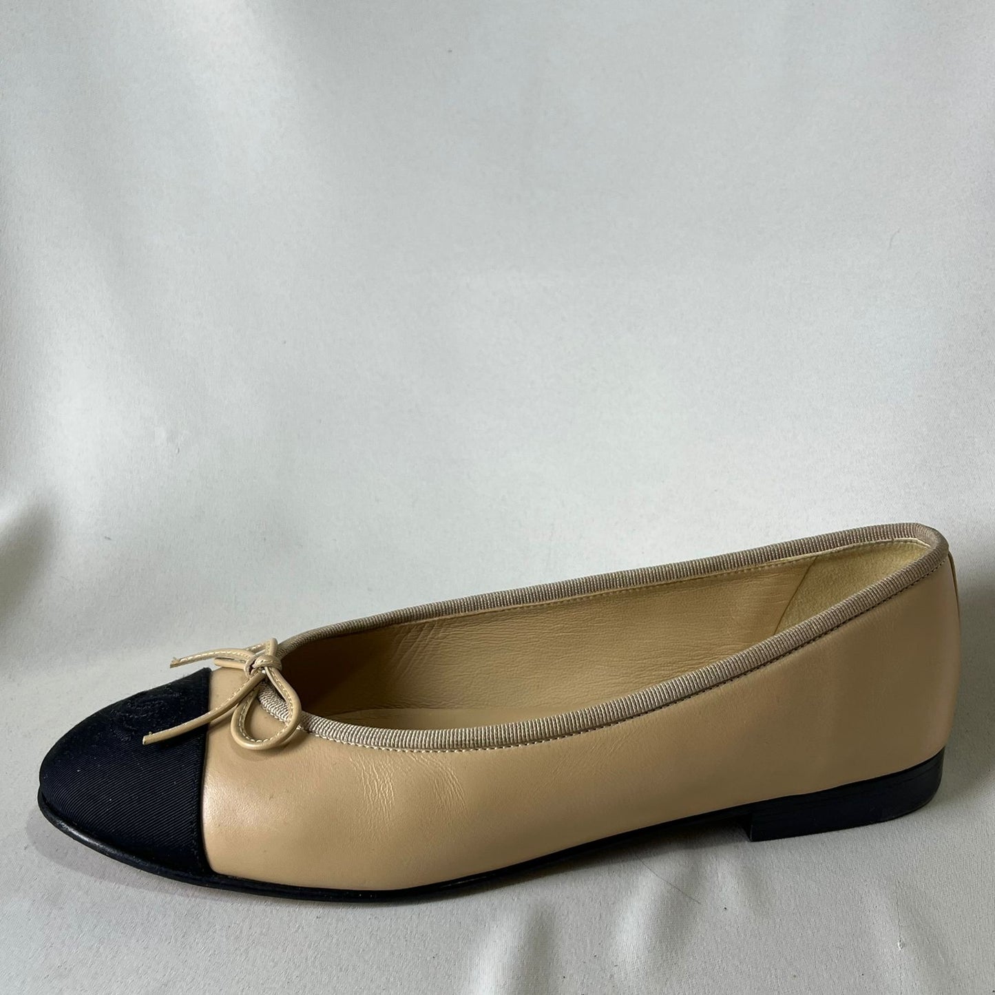 Chanel Ballet Flats Beige with Black Cap Toe 39
