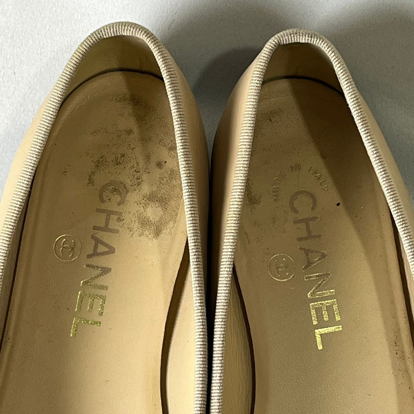 Chanel Ballet Flats Beige with Black Cap Toe 39