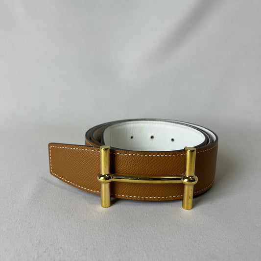 Hermes Belt 90 Irreversible Brown/White