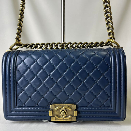 Chanel Le Boy Quilted Lambskin Blue, Gold Hardware