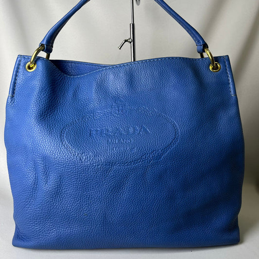 Prada Vitello Daino Blue Leather Shoulder Bag